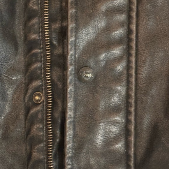 Levi's Faux Leather Motorcycle Jacket Zippered Snap Button Brown Sz XL Excellent - Picture 3 of 7